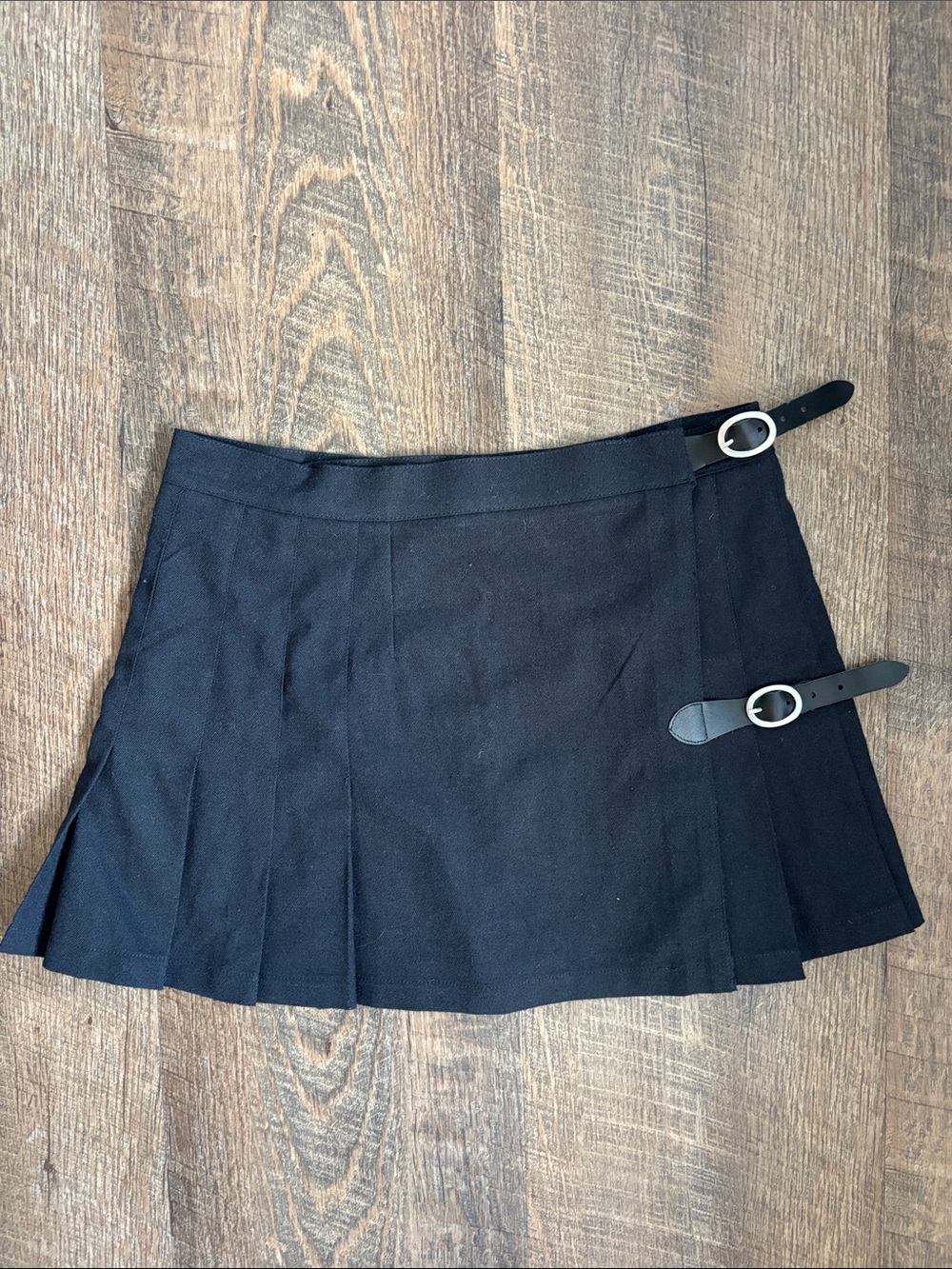 Brandy Melville Black Pleated Mini Skirt with Buckle Straps